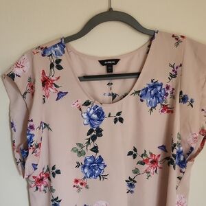 Express Floral Flutter Sleeve Women's Blouse - Pink and Blue